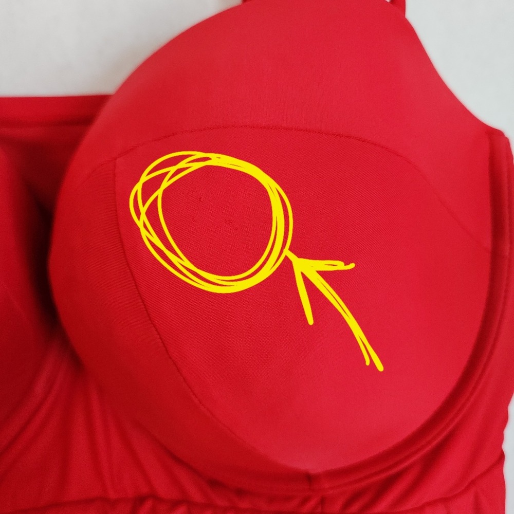 Cacique Bandeau Tankini Womens Size 40F Red Padded Swimwear Underwire Plus *Flaw - Picture 4 of 13
